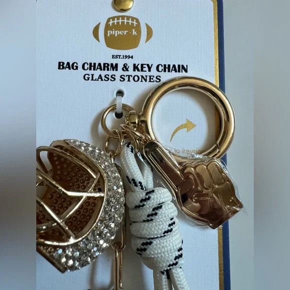 Piper. K, Gold and Brown Football Key and Bag Charm. New in packaging!!! - Picture 2 of 7